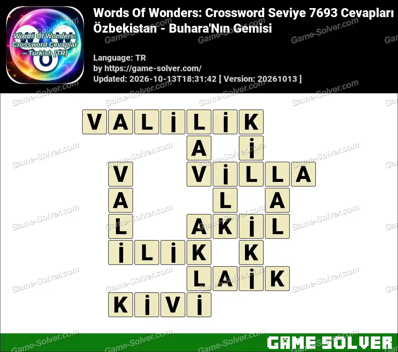 Words Of Wonders: Crossword Seviye 7693 Cevapları – Özbekistan – Buhara’Nın Gemisi